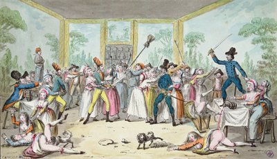 Riotous scene in a tavern during the period of the French Revolution, c.1789 by Etienne Bericourt